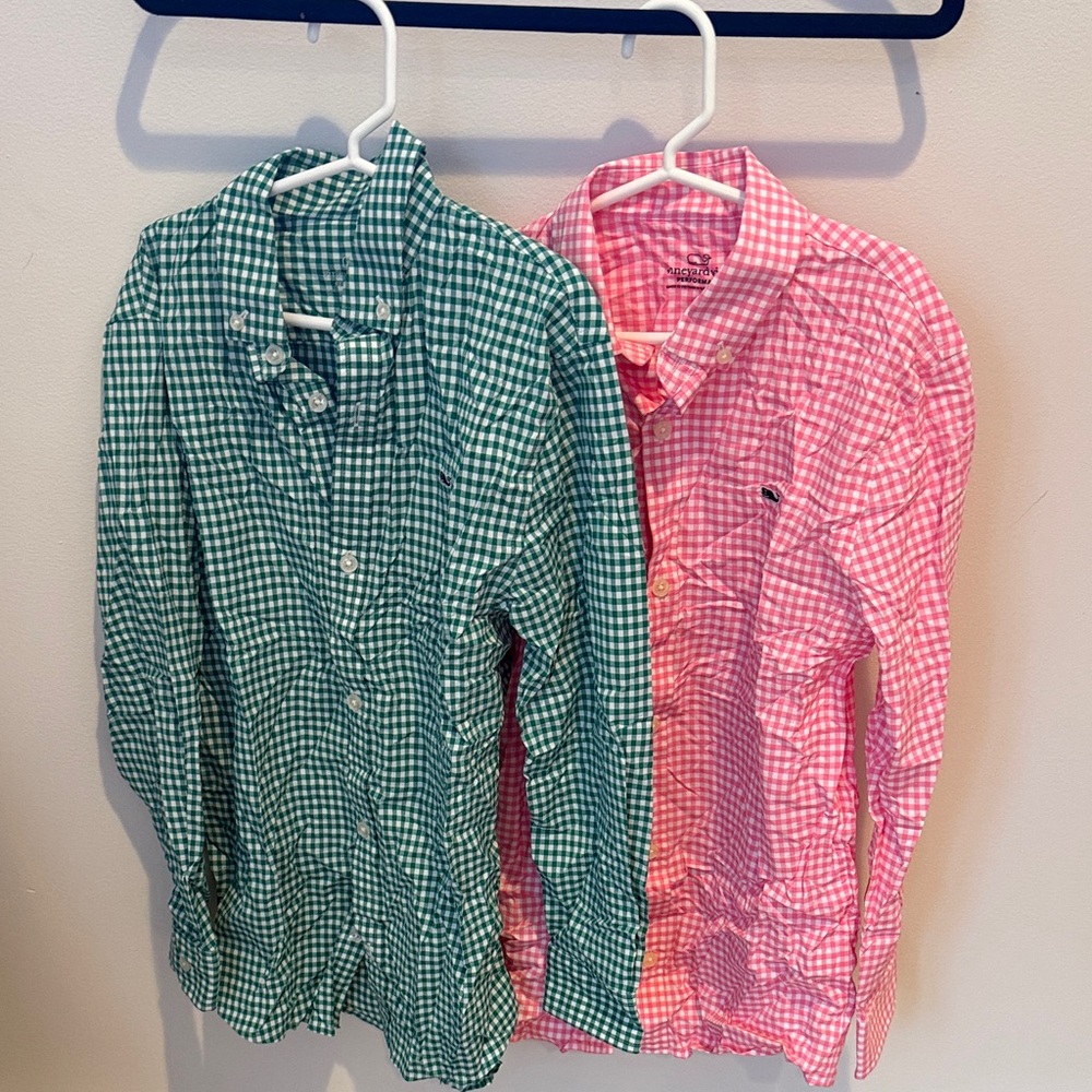 Boys Vineyard Vines Pink Performance Gingham Shirts (lot of 2), size small